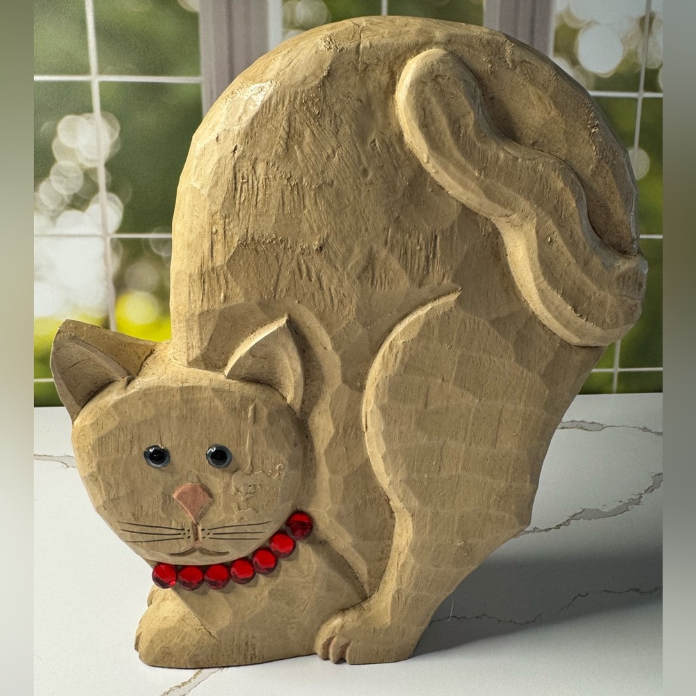 🐈- Handcrafted in Philippines wooden Cat Figurine signed by artist